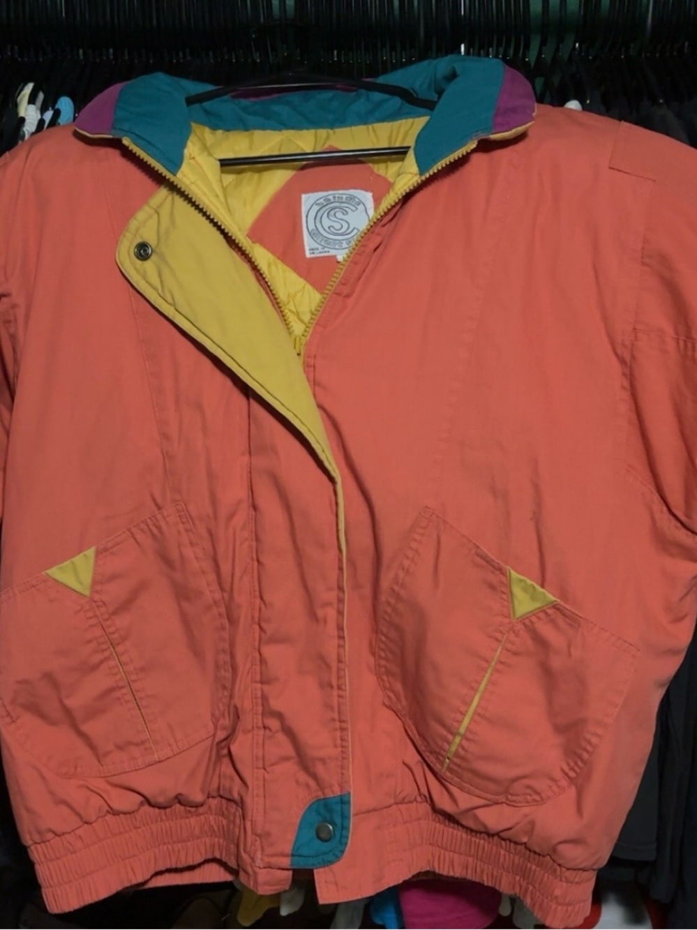 Unbranded Women's Coral Bomber Jacket with Yellow Trim